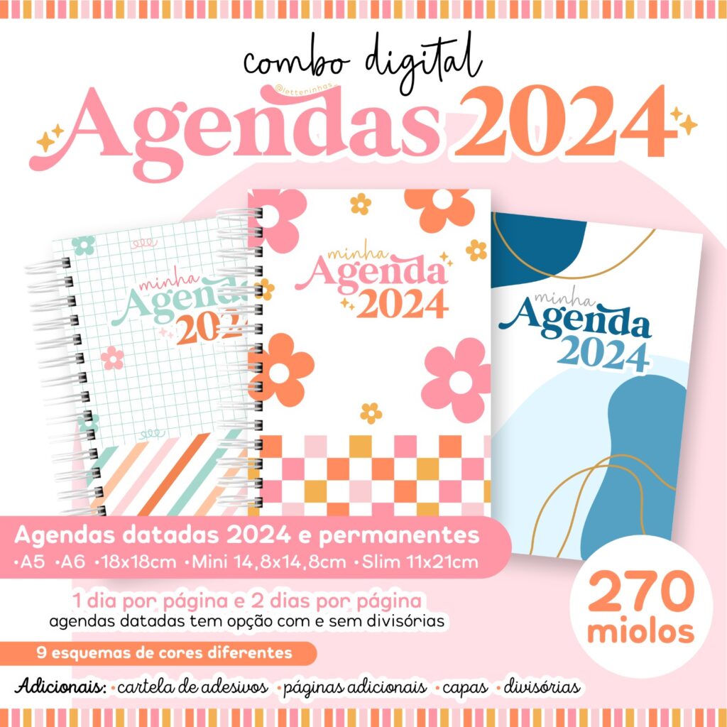 AGENDA 2024 A6 - CAPA FLORAL ROSA - 2DPP