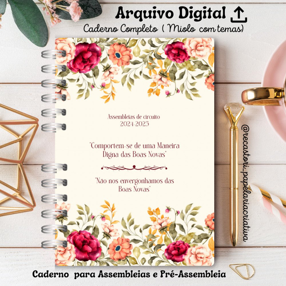 Kit Digital Caderno Assembleia de Circuito 2024-2025 e Pré-Assembleia - Floral Vinho