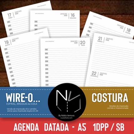 Agenda 2026 Datada - A5 - 1DPPSB Costura+Folhas - Col. Cute Clean
