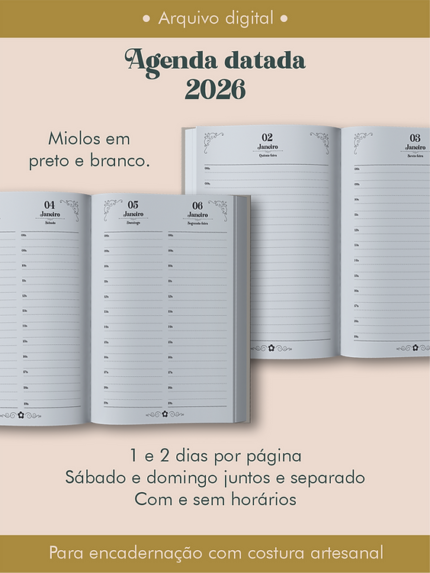 Agenda 2026 preto e branco COSTURA