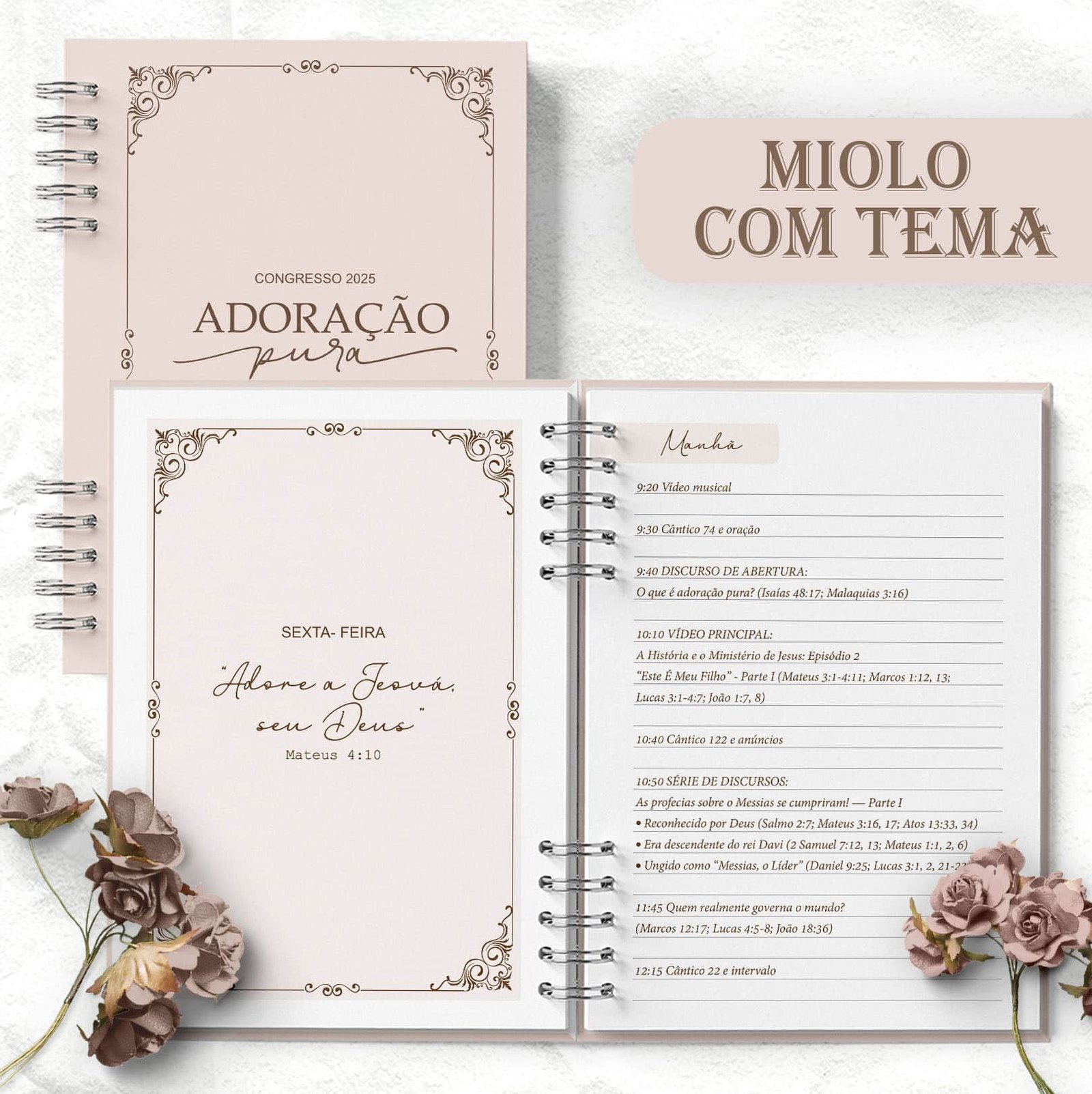 Caderno Congresso 2025 Neutro Adoração Pura COM TEMA Feminino