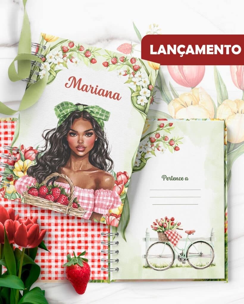 Kit 11 Capas e Miolo Pautado Flores e Morangos