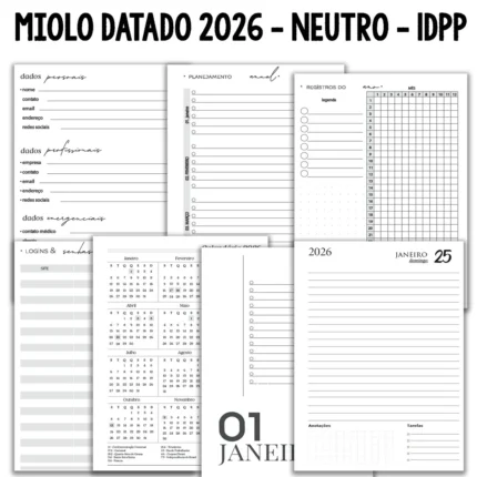 Miolo Agenda 2026 - Neutro (datado)