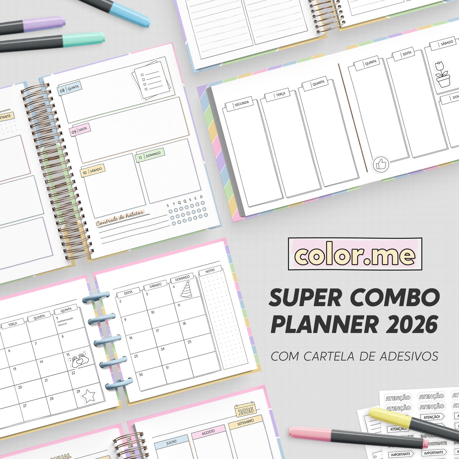 SUPER COMBO Planner para Colorir 2026 - Color.me