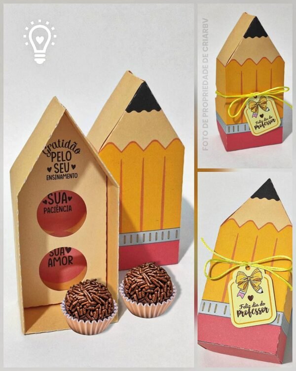 Arquivo de Corte Caixa Lápis Dois Brigadeiros - Dia dos Professores - Criar BV - Imagem 1
