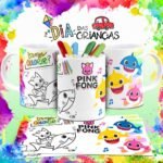 Combo Artes Canecas Colorir Personagens - Dia das Crianças