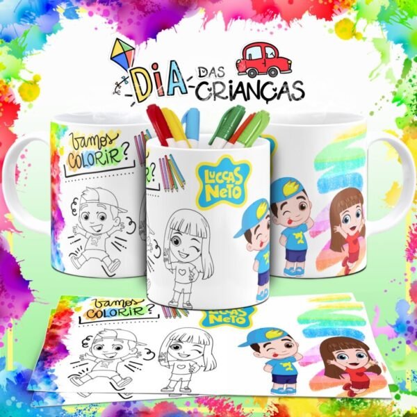 Combo Artes Canecas Colorir Personagens - Dia das Crianças - Imagem 2