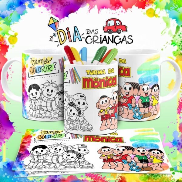 Combo Artes Canecas Colorir Personagens - Dia das Crianças - Imagem 9