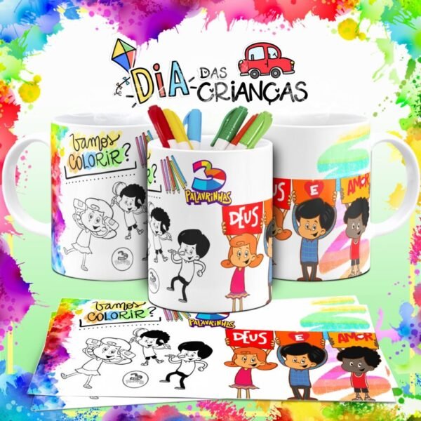 Combo Artes Canecas Colorir Personagens - Dia das Crianças - Imagem 14