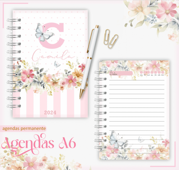 Agenda Permanente - A6 Floral Borboleta (Lina) - Imagem 1