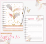 Agenda Permanente - A6 Flor Rosa com Dourado (Lina)