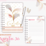 Agenda Permanente - A6 Flor Rosa com Dourado (Lina)
