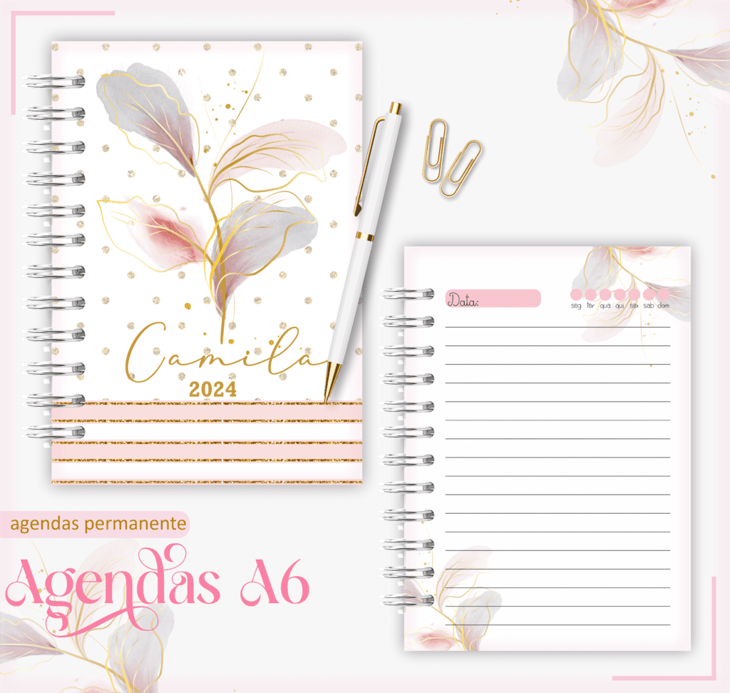 01-4-3.png Agenda Permanente - A6 Flor Rosa com Dourado (Lina) - Imagem 1