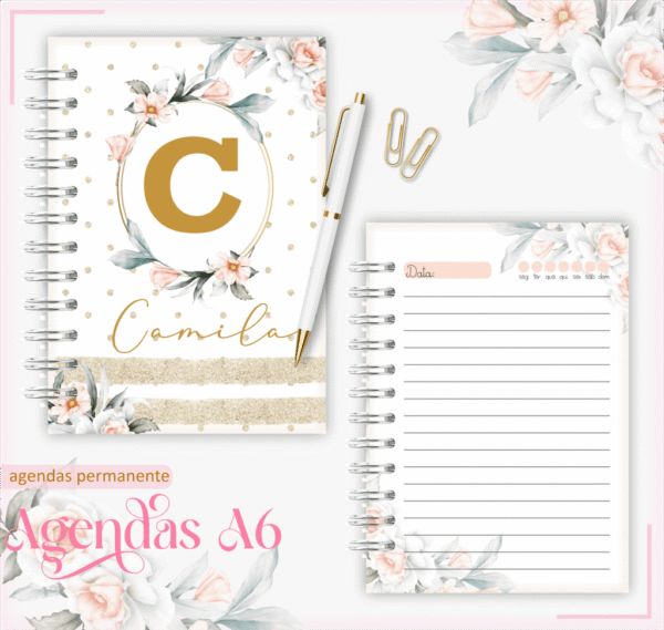 Agenda Permanente - A6 Floral Bege (Lina) - Imagem 1