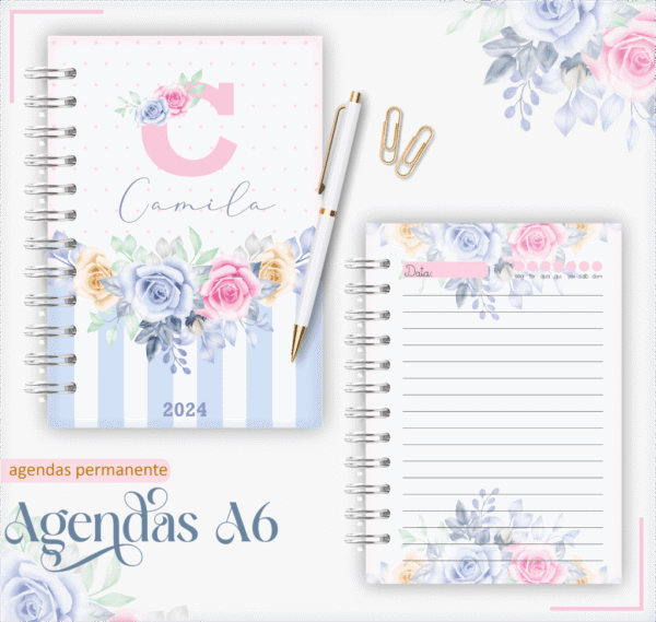 Agenda Permanente - A6 Floral Azul (Lina) - Imagem 1