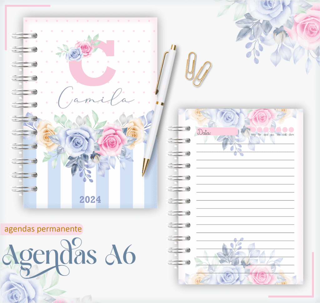 01-8.png Agenda Permanente - A6 Floral Azul (Lina) - Imagem 1