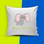 Mockup Almofada realista com etiqueta (PSD)