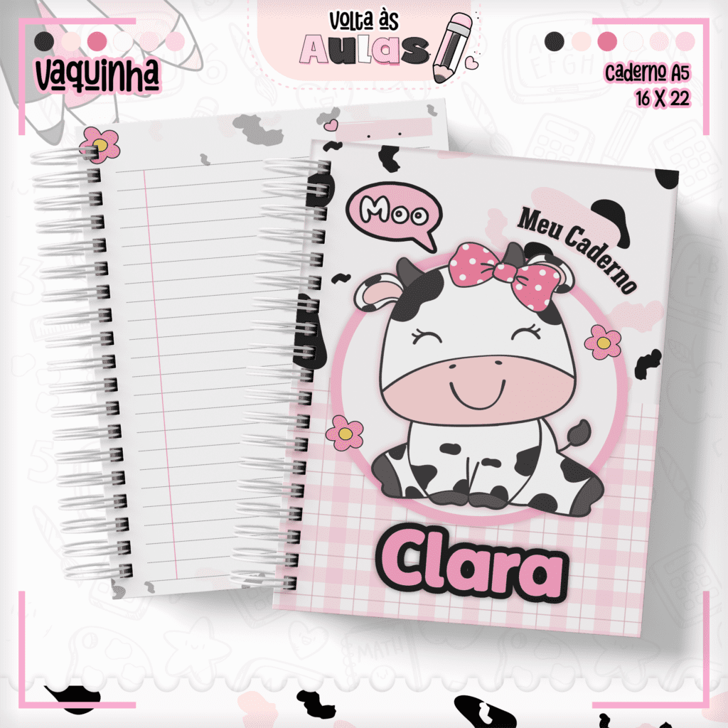 01-CADERNO-A5-8 VAQUINHA- Kit Escolar 2025 (Lina Criativa) - Imagem 1
