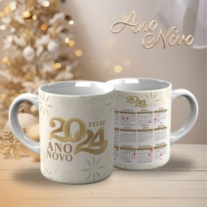 Pacote de Artes Canecas Personalizadas - Ano Novo 2024 V23 (Vintage)