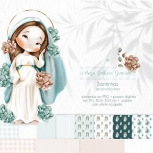 Kit Digital Ilustrações Nossa Senhora Grávida - Santinhos (Carinas Paper)