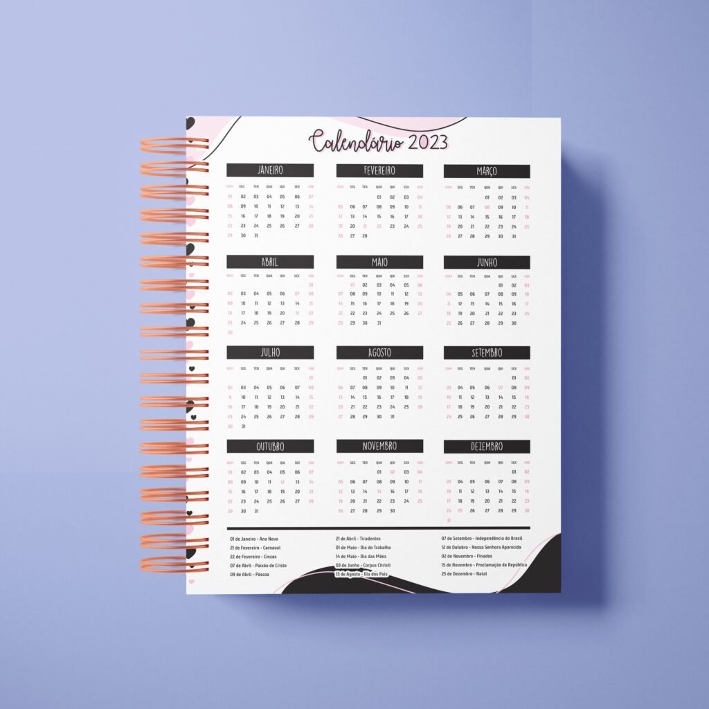 11-Calendario-2023-scaled Miolo Calendário 2023 Corações Preto e Rosa + Anotação - Imagem 1