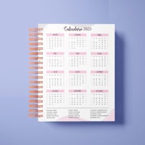 Miolo Calendário 2023 Estrelas Rosa e Cinza + Anotação