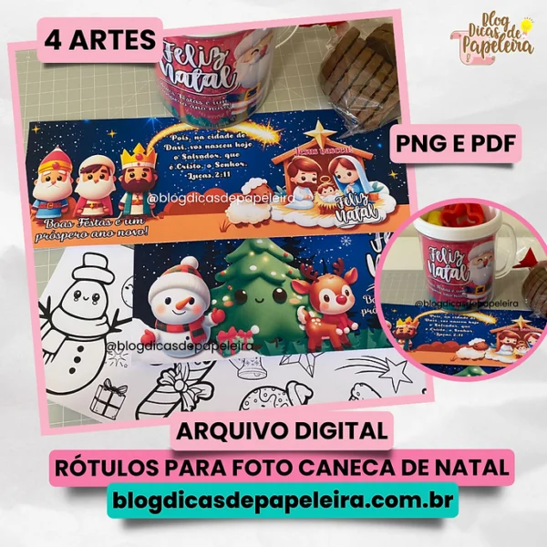 Rótulos para Foto Caneca 350ML de Natal - PNG e PDF (Dicas de Papeleira) - Imagem 1