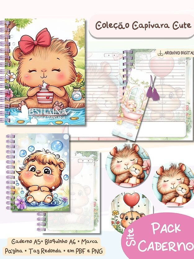 33f42f_e1bfbe0304b8417db12e10668c89eee5mv2 Coleção Cadernos Capivara Cute - Imagem 1