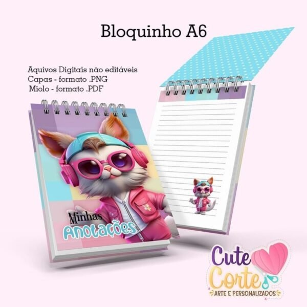 Caderno A5 + Bloquinho A6- Gatinho Fofo + Brinde: To do List Gatinho Fofo - Imagem 4