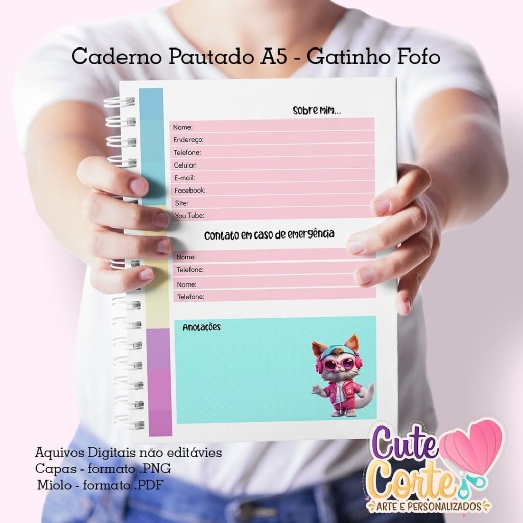 351813529_218050271031700_6188567299598256120_n-scaled-1.jpg Caderno A5 + Bloquinho A6- Gatinho Fofo + Brinde: To do List Gatinho Fofo - Imagem 2