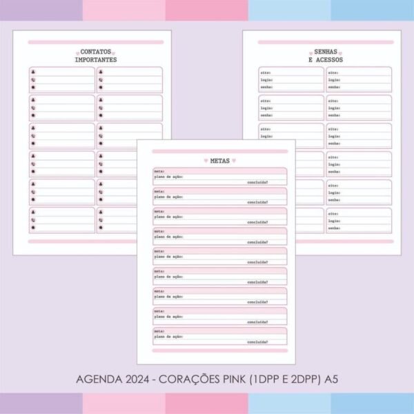 Miolos Agendas A5 - 2024 1DPP | 2DPP - Corações Pink - Imagem 2