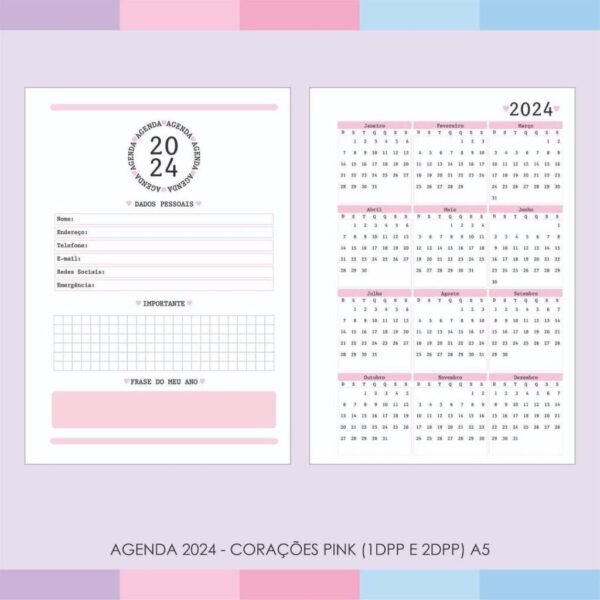Miolos Agendas A5 - 2024 1DPP | 2DPP - Corações Pink - Imagem 3