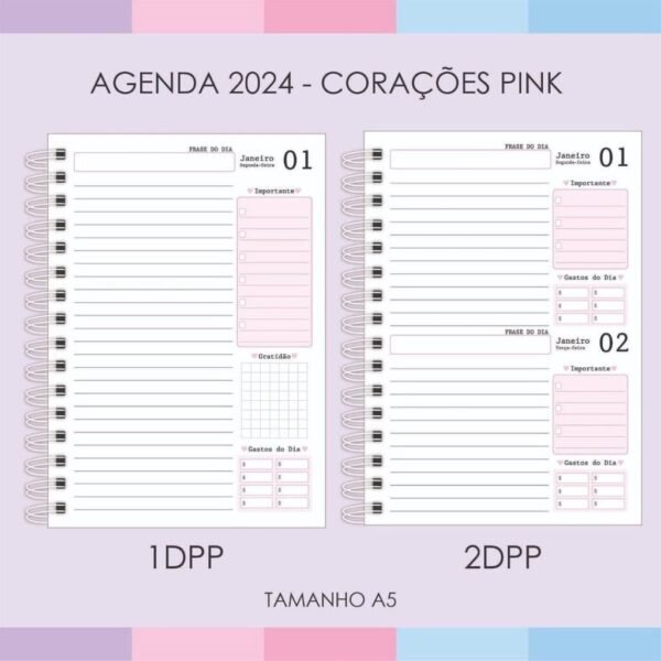 Miolos Agendas A5 - 2024 1DPP | 2DPP - Corações Pink - Imagem 1