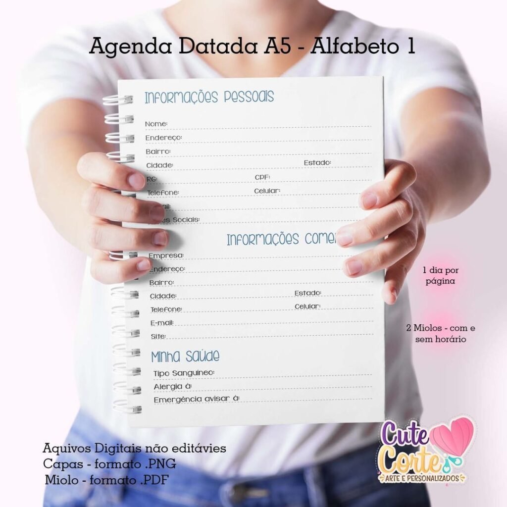 353619290_667493641887066_8531704234470090364_n-scaled-1.jpg Agenda A5 2024 – 1 DPP – ALFABETO COMPLETO N.1 (2 miolos / 26 capas) - Cute Corte - Imagem 9