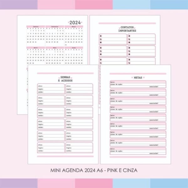 Miolo Mini Agenda A6 - 2024 1DPP - Pink e Cinza - Imagem 2