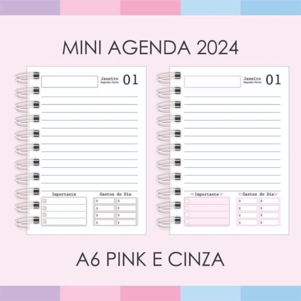 Miolo Mini Agenda A6 - 2024 1DPP - Pink e Cinza - Imagem 3
