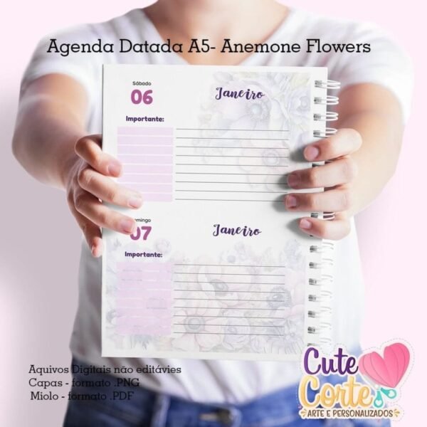 Agenda A5 Datada 1DPP - Anemone Flowers - Imagem 4
