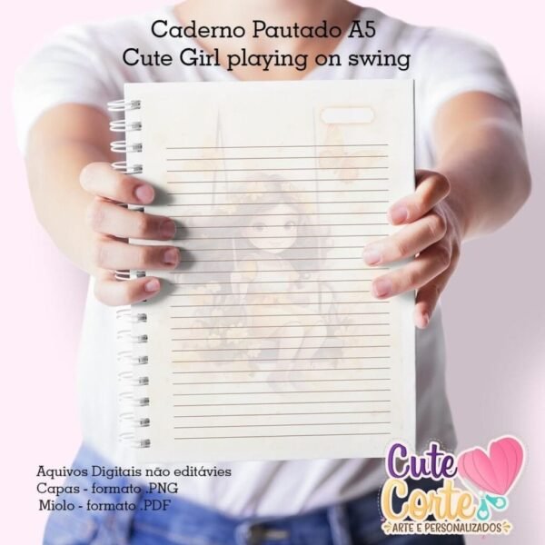 Caderno Pautado A5 + Bloquinho A6 – Cute Girl Playing On Swing - Imagem 3
