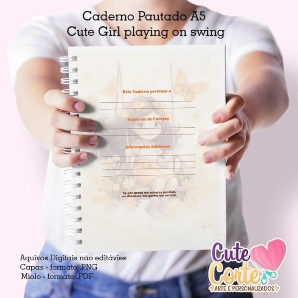 Caderno Pautado A5 + Bloquinho A6 – Cute Girl Playing On Swing - Imagem 4