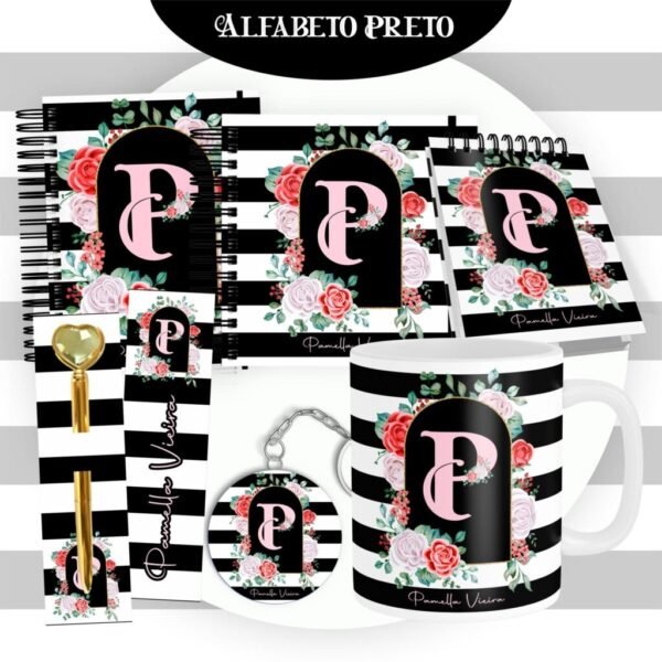 Combo Alfabeto Floral Preto - Encadernação (Pamella) - Imagem 1