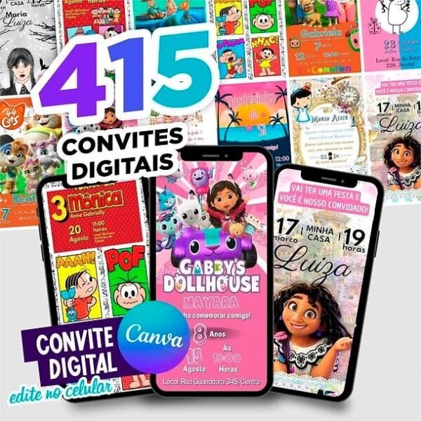 Pack Canva Convites Digitais - Templates Editáveis 415 Artes - Imagem 1