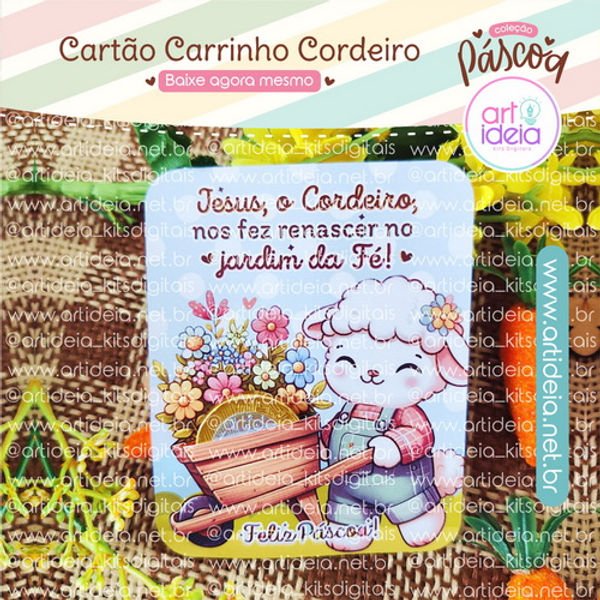 62f0e1_61f49ecea8b344babee36d6ea4711063mv2 Cartão Carrinho Cordeiro Páscoa - Imagem 1