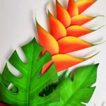 Helicônia e folhas tropicais