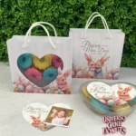 Adesivo e Sacola Coelhos Donuts - Editável no CANVA