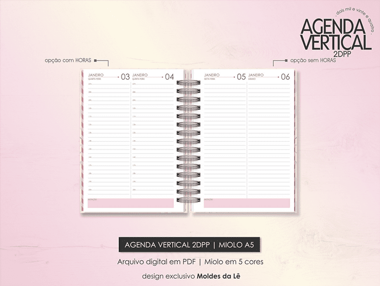 Agenda Vertical 2DPP - 2024 | Permanente (Moldes da Lê)