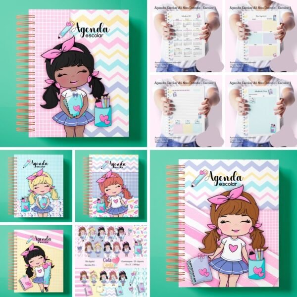 Agenda Escolar Menina – Miolo | Capas | Kit Digital - Imagem 1