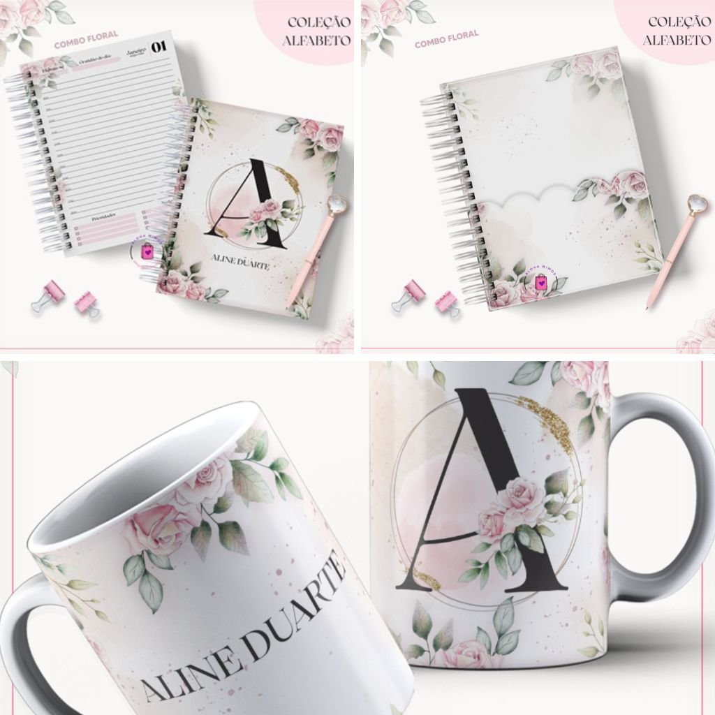Alfabeto-Lina Agenda Alfabeto Floral Rosa 2023 - Imagem 1