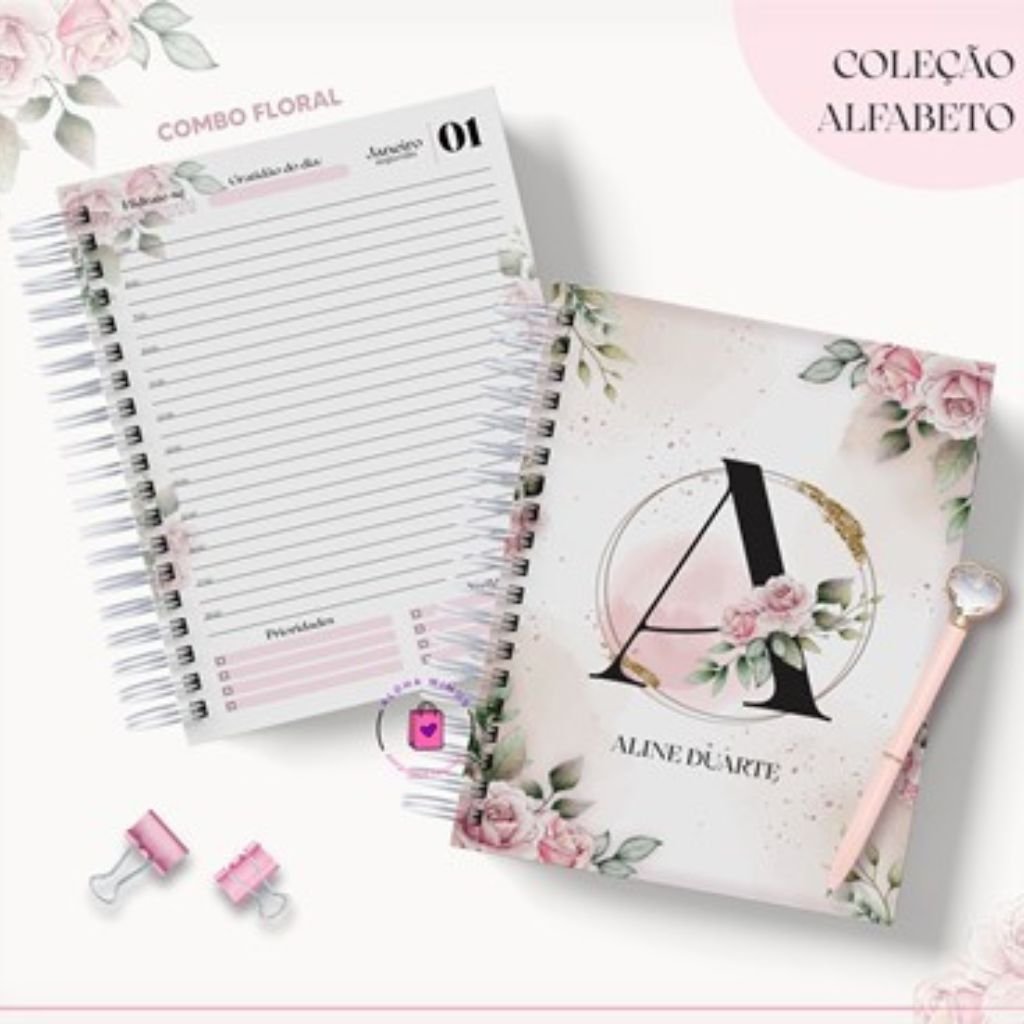 Alfabeto-Lina-2 Agenda Alfabeto Floral Rosa 2023 - Imagem 2