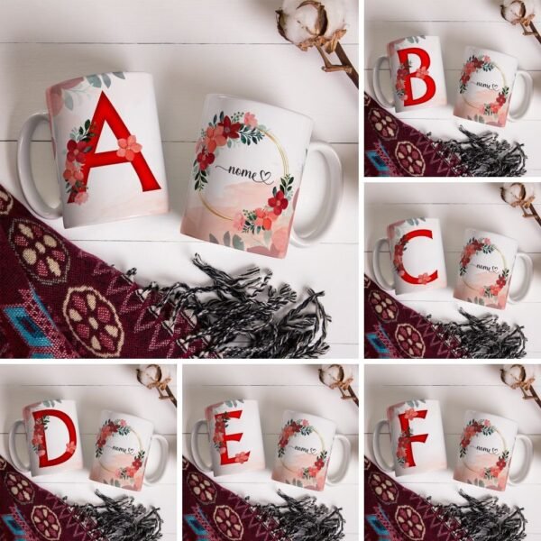 Combo Alfabeto Vermelho Floral - Canecas - Imagem 1