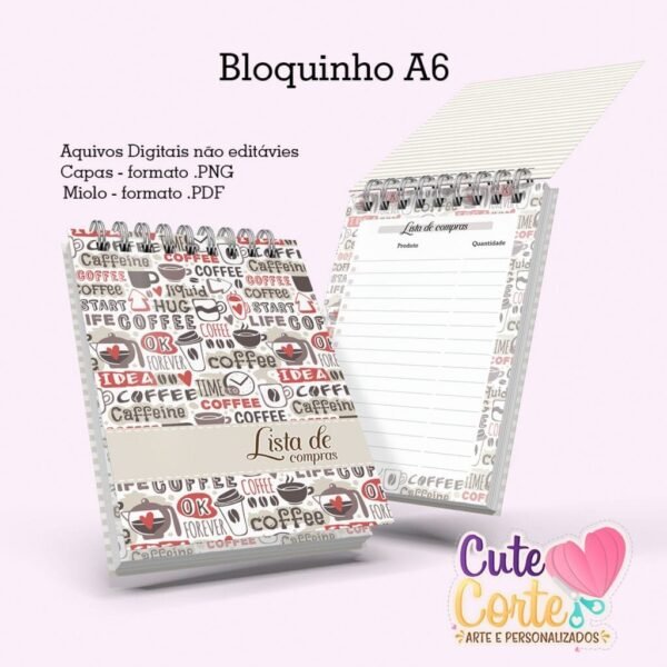 Caderno A5 Receitas + Bloquinho Lista de Compras A6. N10 - Imagem 2